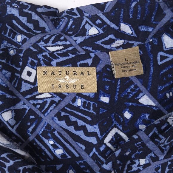 VTG Blue Geometric Hawaiian Shirt Mens Lg SOFT Natural Issue Short Sleeve Button - Picture 11 of 16